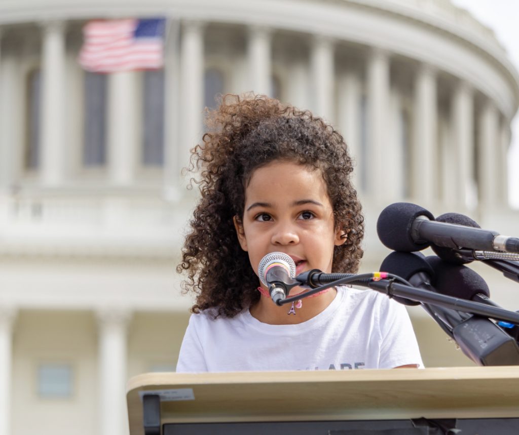 photo of a young girl speaking at capital hill