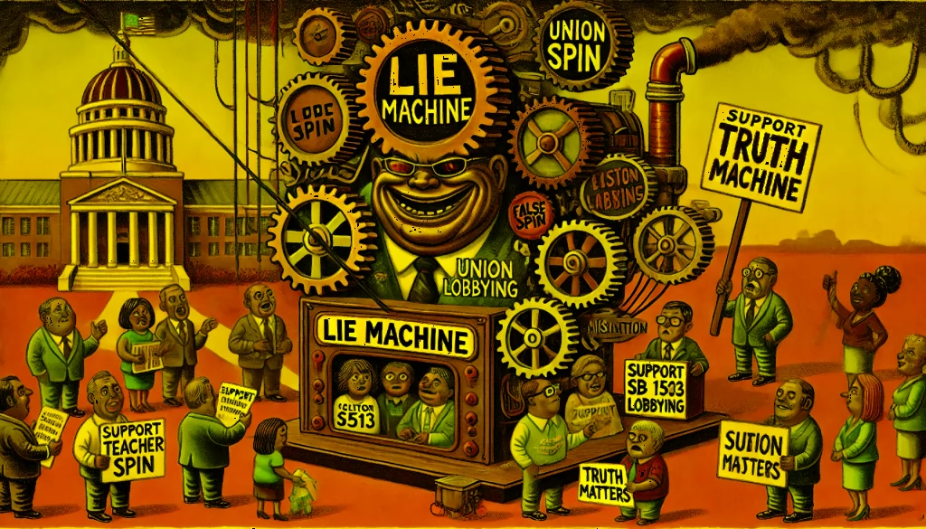 cartoon image of a union lie machine