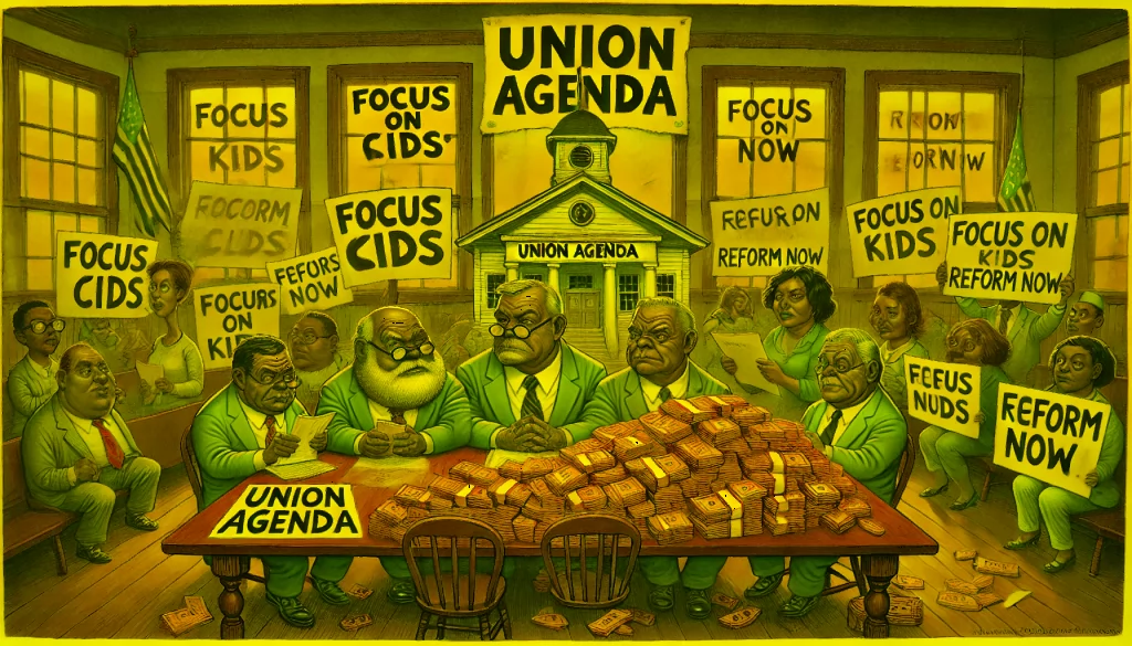 union bosses at a table of cash